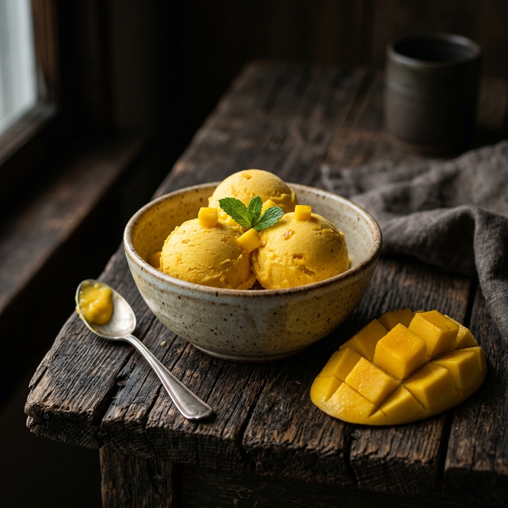Mango ice cream made with Egyptian mango puree